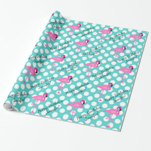 Personalised Flamingo and Polka Dot Wrapping Paper