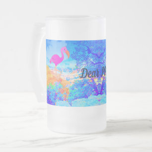 Personalised Flamingo Art Glass Mug for Dad