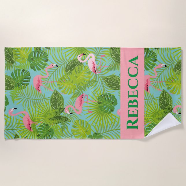 Personalised Flamingo Beach Towel (Front)