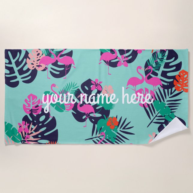Personalised Flamingo Beach Towel (Front)