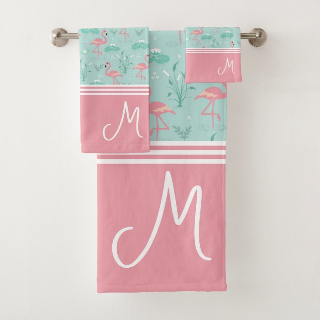 Personalised Flamingo Gift Monogram  Bath Towel Set (Insitu)