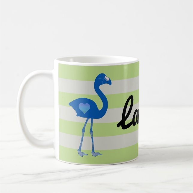 Personalised Flamingo Hearts Mug (Blue-Neon) (Left)