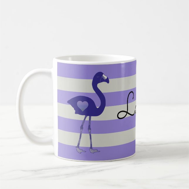 Personalised Flamingo Hearts Mug (Purple-Purple) (Left)
