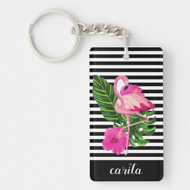 Personalised Flamingo Striped Acrylic Keychain (Front)