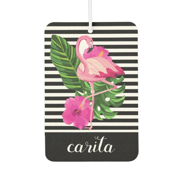 Personalised Flamingo Striped Air Freshener (Front)