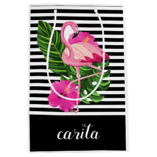 Personalised Flamingo Striped Gift Bag