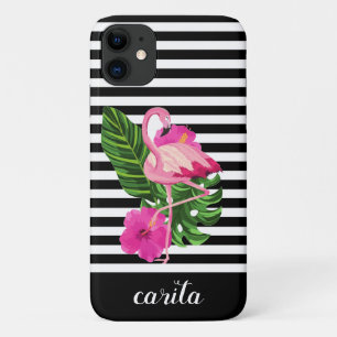 Personalised Flamingo Striped iPhone Case