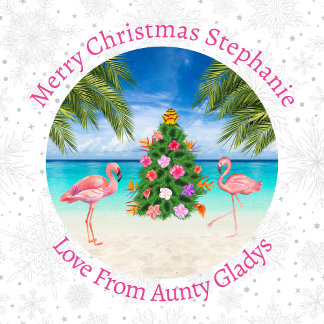 Personalised Flamingo Tropical Christmas Tree Wrapping Paper