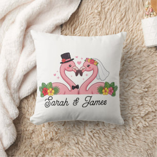 Personalised Flamingo Wedding Couple Tropical Gift Cushion