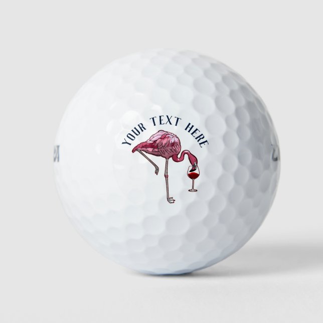 Personalised Flamingo Wine Drinker Novelty Golf Balls (Front)