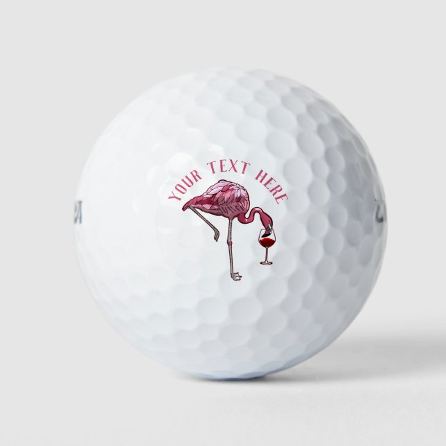 Personalised Flamingo Wine Drinker Novelty Golf Balls (Front)