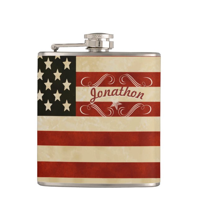 Personalised Flask American Vintage Flag (Front)