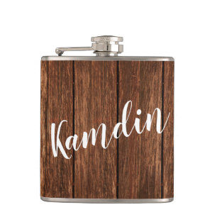 Personalised Flask Barn Wood Country Rustic