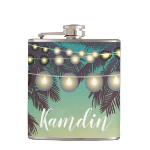 Personalised Flask Beach Sunset Palm Tree String L
