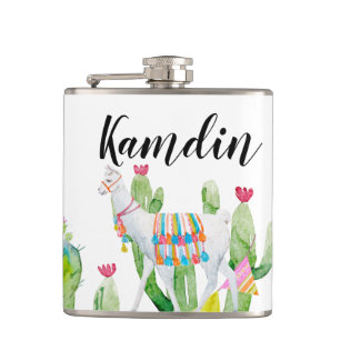 Personalised Flask Boho Llama Bohemian Cacti Deser