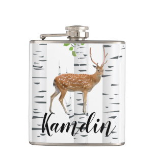 Personalised Flask Deer Doe Buck Woodland Hunting