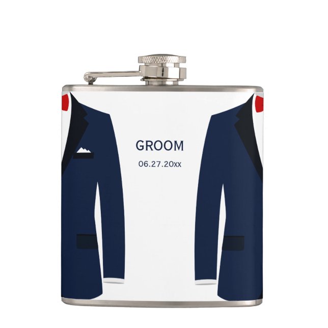 Personalised Flask Gay Wedding Gift For Groom Blue (Front)