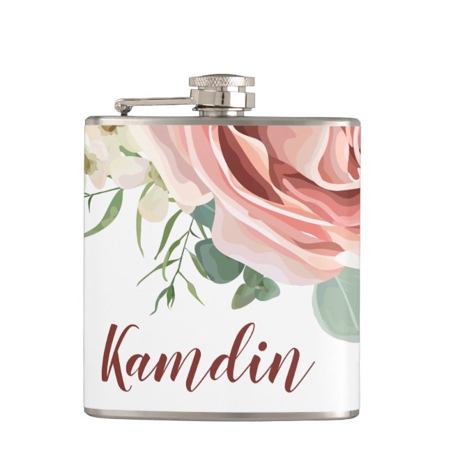 Personalised Flask Geometric Garden Rose Anemone (Front)