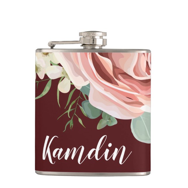 Personalised Flask Geometric Garden Rose Wine Burg (Front)