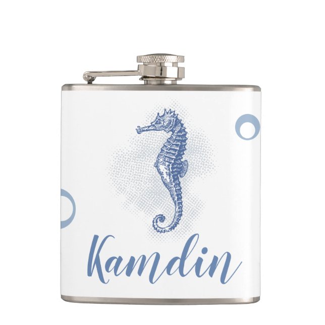 Personalised Flask Seahorse Ocean Beach Water (Front)