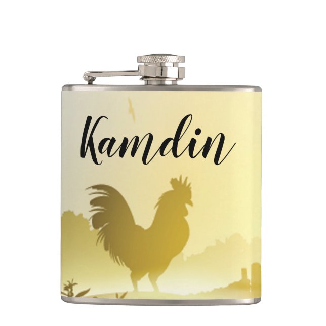 Personalised Flask Sunny Morning Farm Country Rust (Front)
