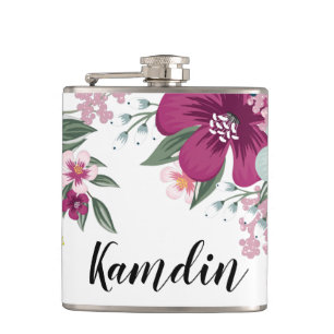 Personalised Flask Tropical Flower on White