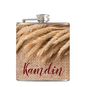 Personalised Flask Wheat on Burlap Sack Country Ru