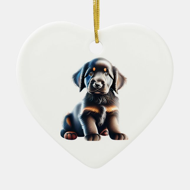 Personalised Flat-Coated Retriever Puppy Ceramic Tree Decoration (Front)