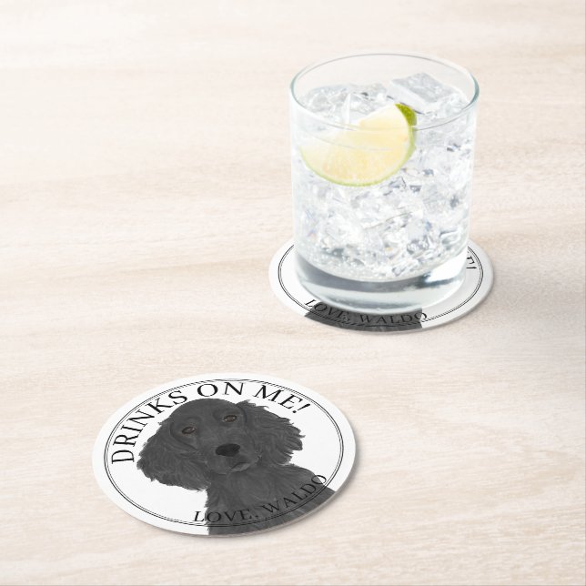 Personalised Flat Coated Retriever Wedding Round Paper Coaster (Insitu)