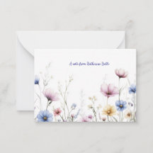 Personalised Flat Note Card Watercolor Flowers
