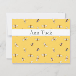 Personalised Flat Note Cards - Bees with Sunny Yel