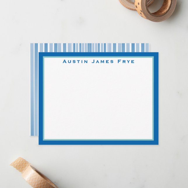 Personalised Flat Note Cards Stationery for Men (Front/Back In Situ)