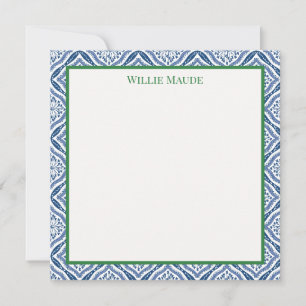 Personalised Flat Notecard Blue & White Border
