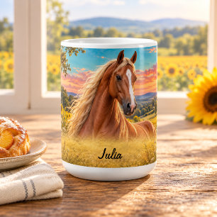 Personalised Flaxen Chestnut Saddlebred Sunflower Coffee Mug