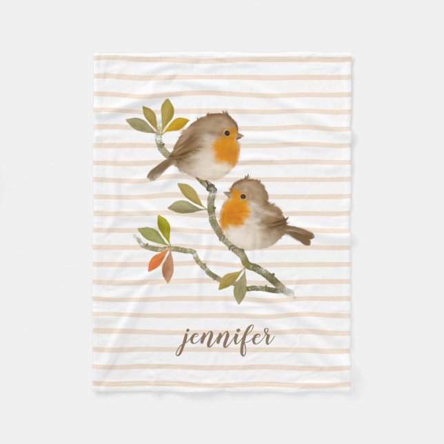 Personalised Fleece Blanket English Robin Birds (Front)
