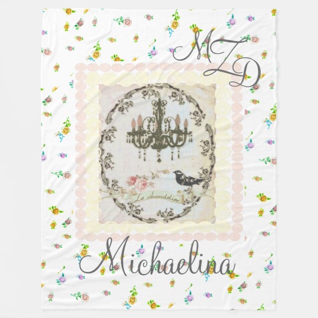 Personalised Fleece Blanket Le Chandelier Rosebuds (Front)