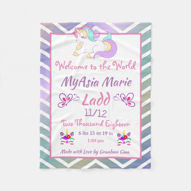 Personalised Fleece Blanket Unicorn (Front)