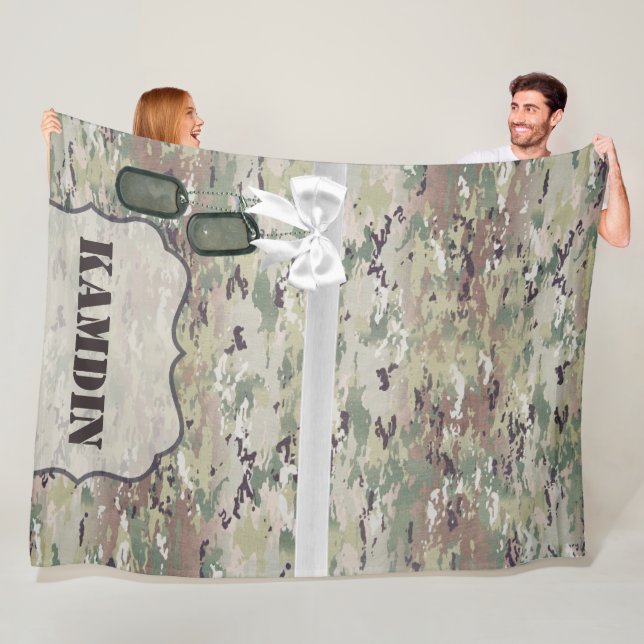 Personalised Fleece Throw Army OCP Camo Uniform Blanket (In Situ)