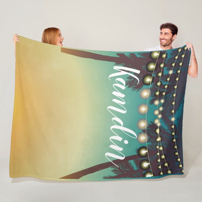 Personalised Fleece Throw Beach Sunset Palm Tree S Blanket (In Situ)