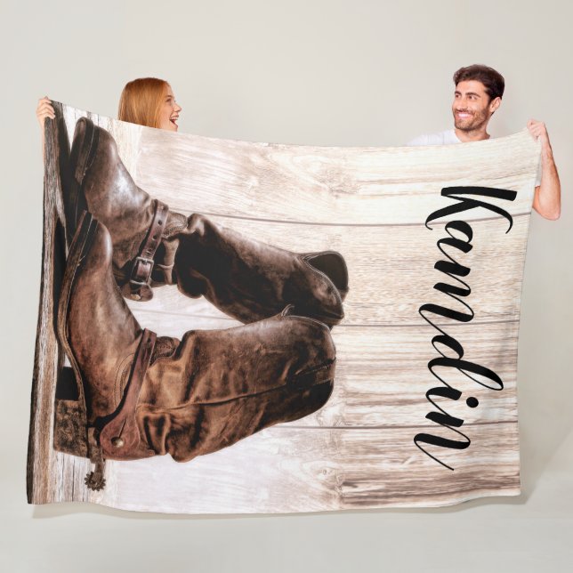 Personalised Fleece Throw boots country rustic wes (In Situ)