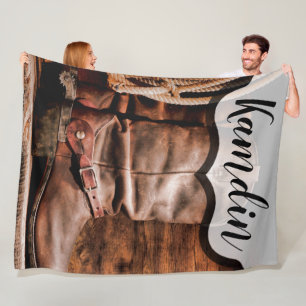 Personalised Fleece Throw Cowboy Boots Barn Wood R