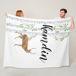 Personalised Fleece Throw Deer Doe Buck Woodland H