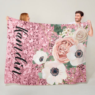 Personalised Fleece Throw Geometric Garden Rose Blanket