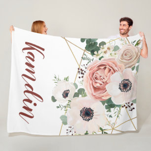 Personalised Fleece Throw Geometric Garden Rose Blanket