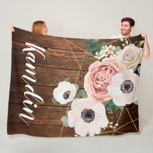 Personalised Fleece Throw Geometric Garden Rose Blanket