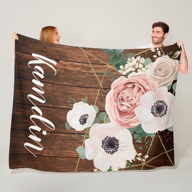 Personalised Fleece Throw Geometric Garden Rose Blanket (In Situ)