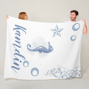Personalised Fleece Throw Seahorse Ocean Beach