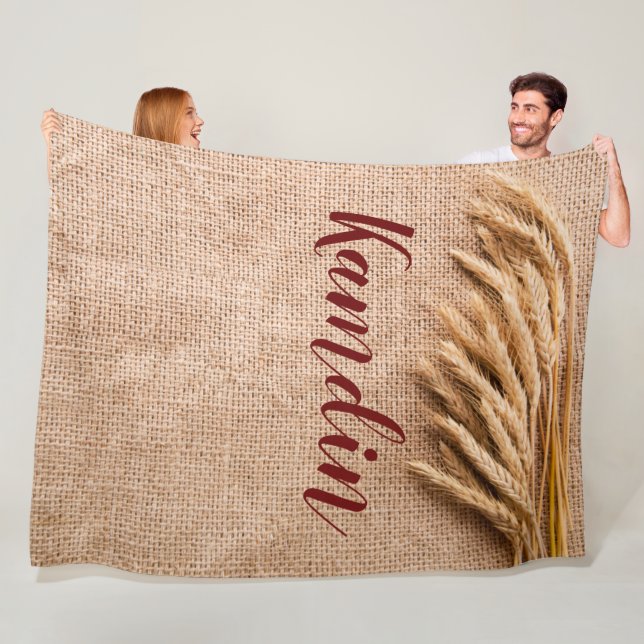 Personalised Fleece Throw Wheat on Burlap Sack Cou (In Situ)