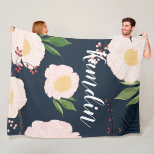Personalised Fleece Throw White Floral Flowers on Blanket
