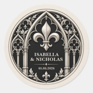 Personalised Fleur de Lis Gothic Wedding Classic Round Sticker